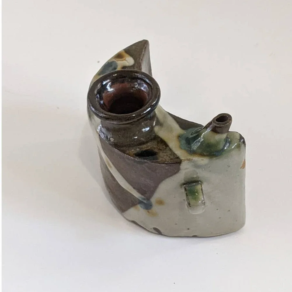 Vintage Japanese Dachibin Sake Flask Mid Century Okinawan Folk Pottery Awamori